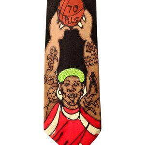 Robert Daskal Dennis Rodman Chicago Bulls Short Necktie Tie Hand Painted Rare